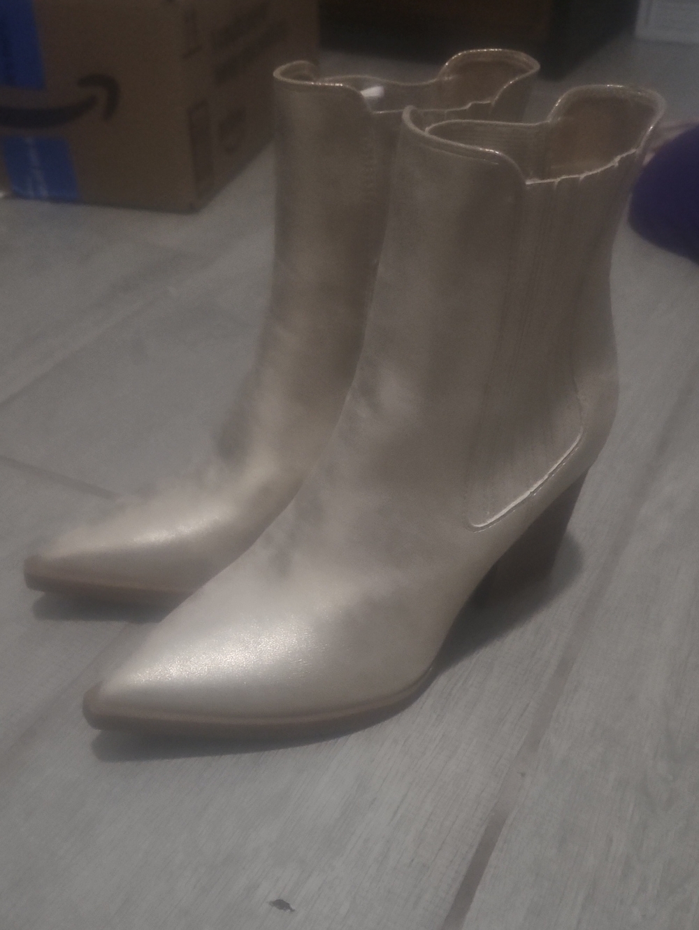 MIA Cream Pointed-Toe Ankle Booties with Block Heel